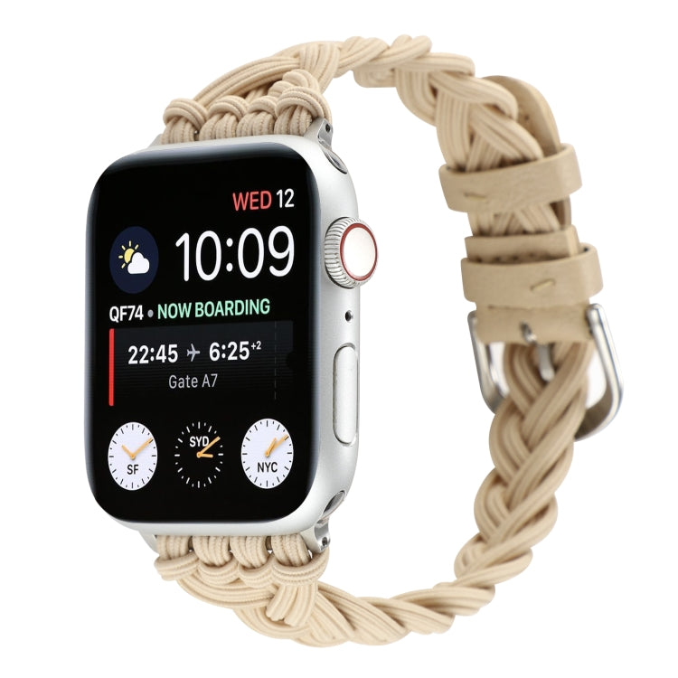 Beige elastic nylon braid watch band with metal buckle for Apple Watch