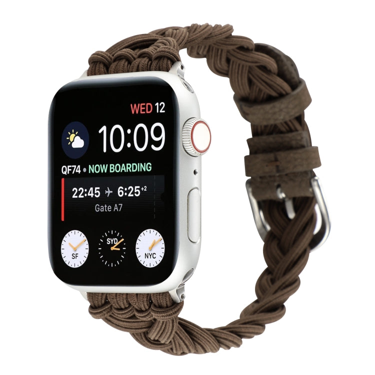 Brown braided nylon watch band with metal clasp for Apple Watch