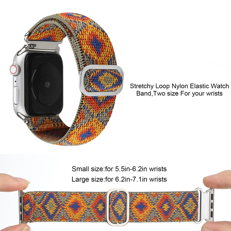 Elastic nylon watch band with multicolor woven pattern and metal buckle
