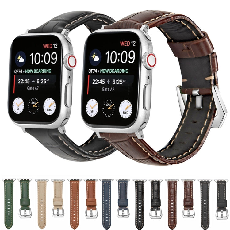 Pair of genuine leather watch bands with silver buckles, black and dark brown