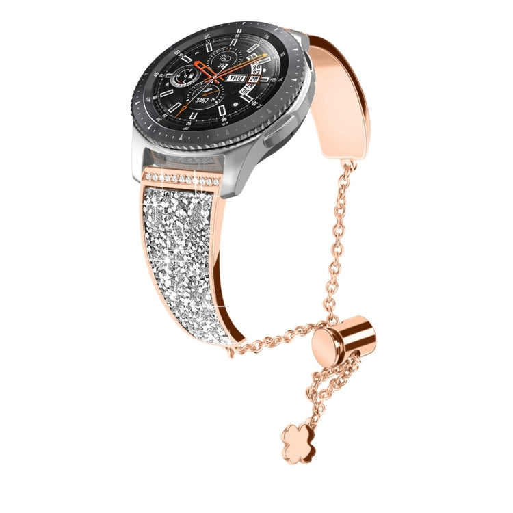 Rose gold rhinestone 20mm watch band with metal chain and clover charm