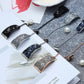 Rhinestone metal watch strap set in black, blue, silver, and rose gold with chains