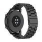 Black three-bead stainless steel watch band, side view of link bracelet, 22mm