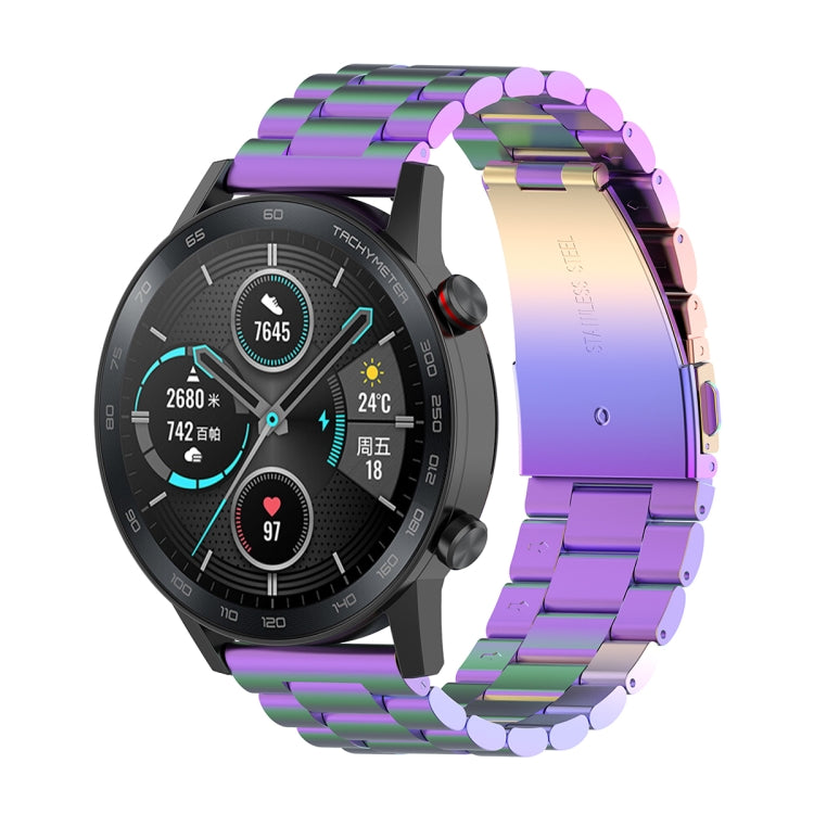 Colorful gradient three-bead stainless steel watch band with link bracelet, 22mm