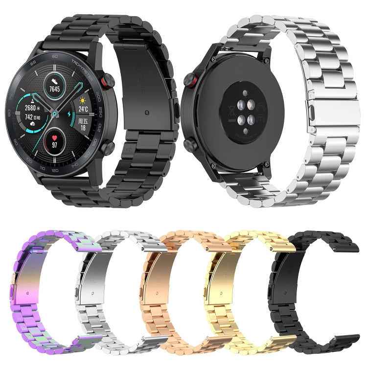 Three-bead stainless steel 22mm watch bands in multiple colors, linked bracelet set