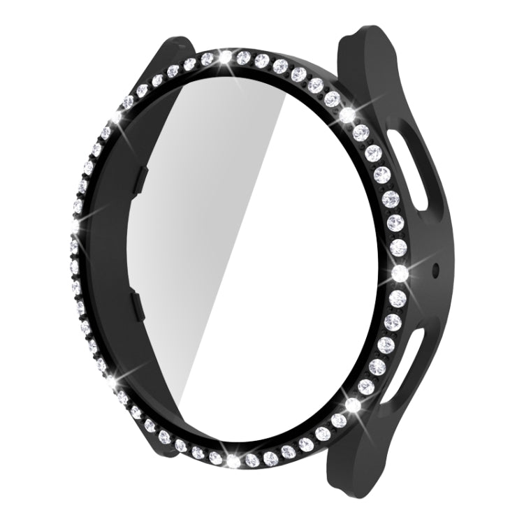 Black diamond watch case with single-row rhinestones and tempered glass for Galaxy Watch5 44mm