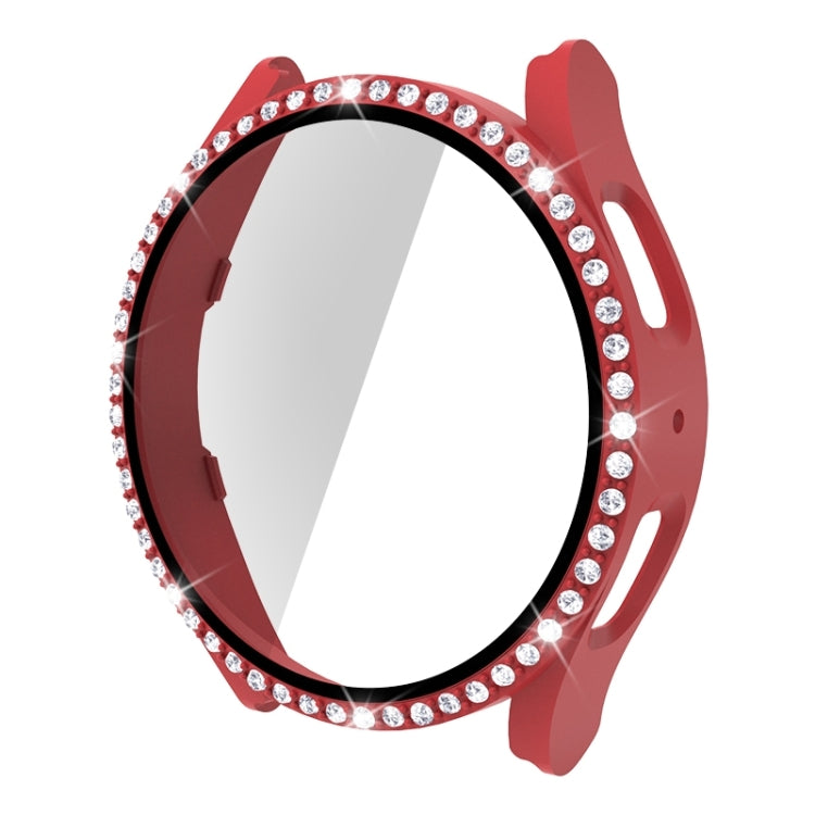 Red diamond watch case with single-row rhinestones and tempered glass for Galaxy Watch5 44mm