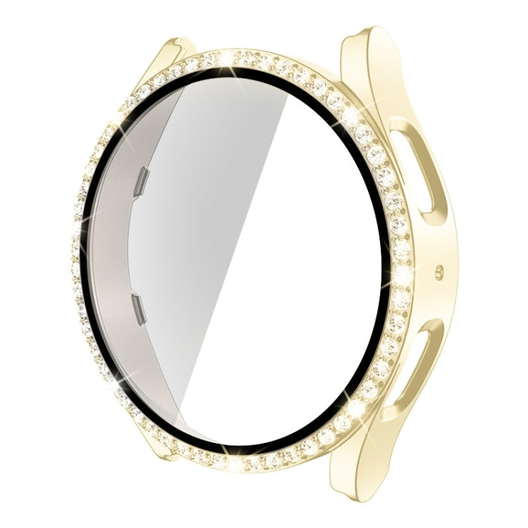 Gold diamond watch case with single-row rhinestones and tempered glass for Galaxy Watch5 44mm