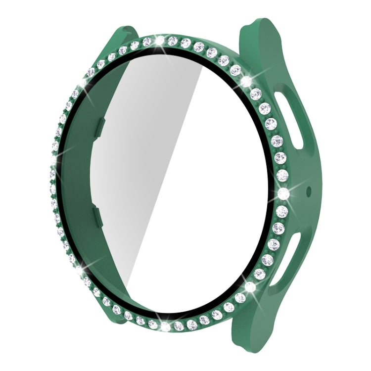 Light green diamond watch case with single-row rhinestones and tempered glass for Galaxy Watch5 44mm