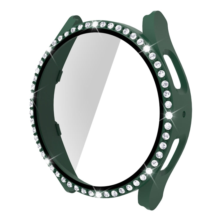 Dark green diamond watch case with single-row rhinestones and tempered glass for Galaxy Watch5 44mm