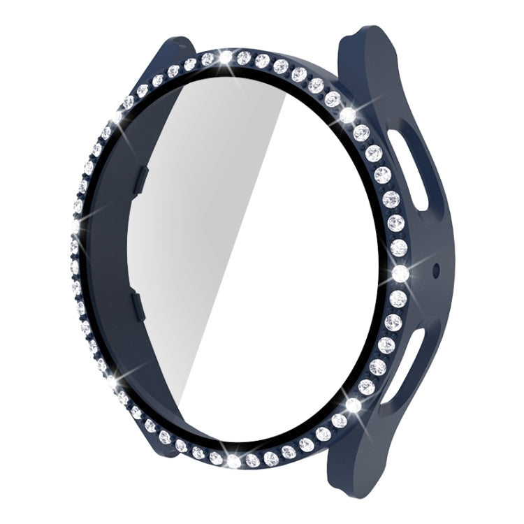 Midnight blue diamond watch case with single-row rhinestones and tempered glass for Galaxy Watch5 44mm