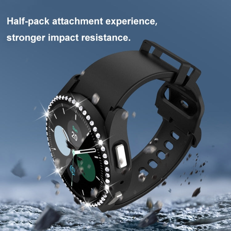 Black diamond watch case with single-row rhinestones and tempered glass for Galaxy Watch5 44mm