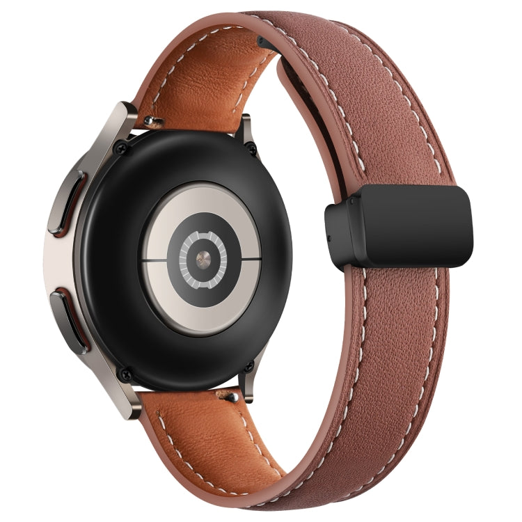 Folding Buckle Plain Weave Genuine Leather Watch Band, 20mm, 22mm
