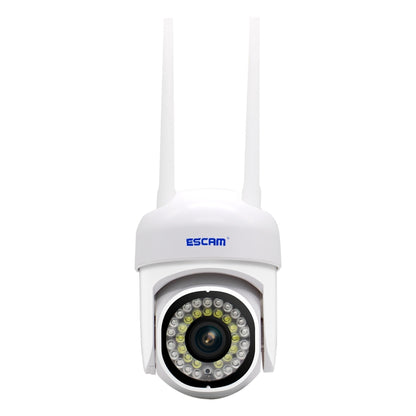 ESCAM white outdoor WiFi security camera with dome housing and circular lens array