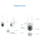 Diagram of white WiFi security camera with speaker, indicator light, and TF card slot.
