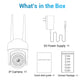Package contents diagram: IP camera, 5V power supply, quick start guide, and screws.
