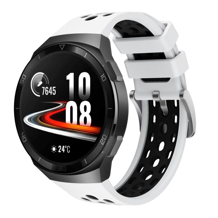 Two-tone silicone watch band with perforated strap, white and black, for Huawei Watch GT 2e