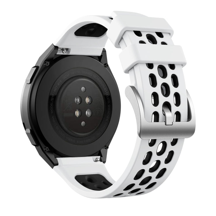 Two-tone silicone watch band, perforated back view, white and black, Huawei Watch GT 2e