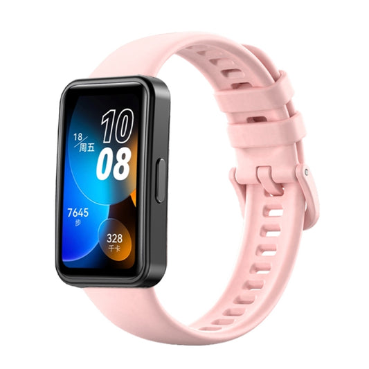 Silicone watch band for Huawei Band 8, pink perforated strap with buckle