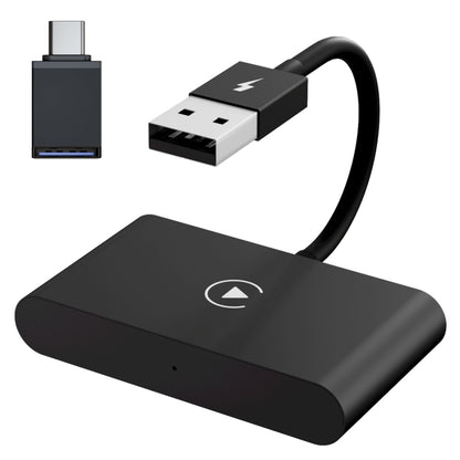 Black CarPlay wireless adapter dongle with USB-A plug and short cable