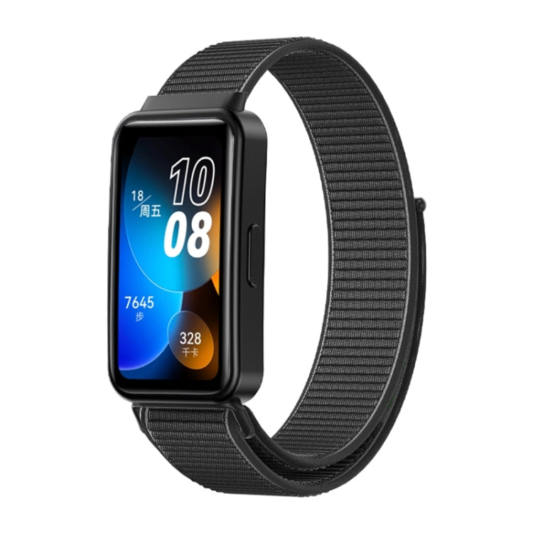 Woven nylon loop watch band for Huawei Band 8, black with textured strap