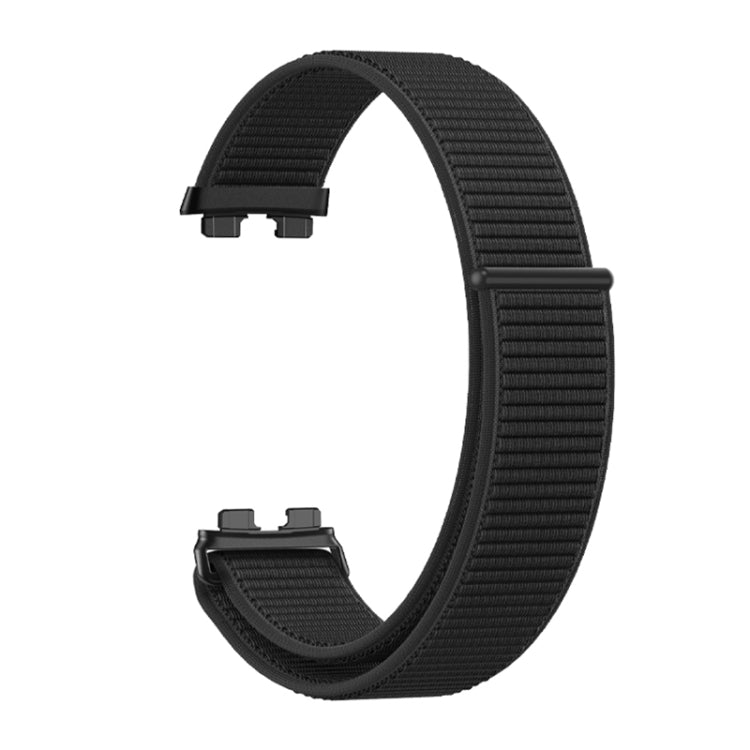 Woven nylon loop watch band for Huawei Band 8, black strap with clasp and buckle