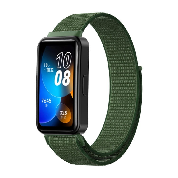 Woven nylon loop watch band for Huawei Band 8, army green woven strap