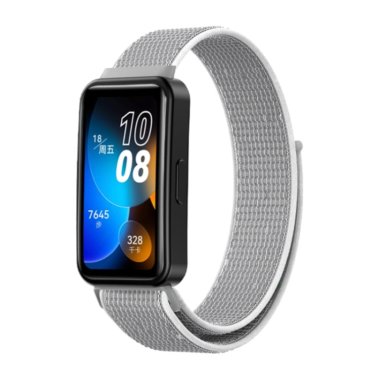 Woven nylon loop watch band for Huawei Band 8, grey-white woven strap