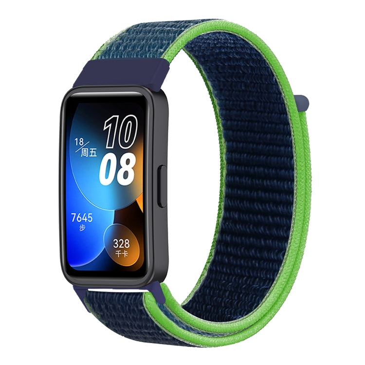 Woven nylon loop watch band for Huawei Band 8, navy strap with lime-green trim