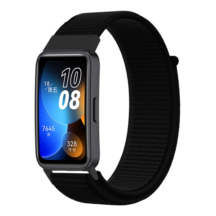 Woven nylon loop watch band for Huawei Band 8, black woven strap with loop clasp