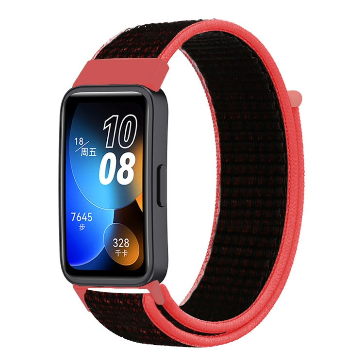 Woven nylon loop watch band for Huawei Band 8, black strap with red trim