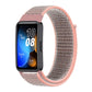 Woven nylon loop watch band with light gray woven strap and pink end trim