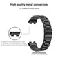 Black metal watch band with three-strand links and connector mechanism detail