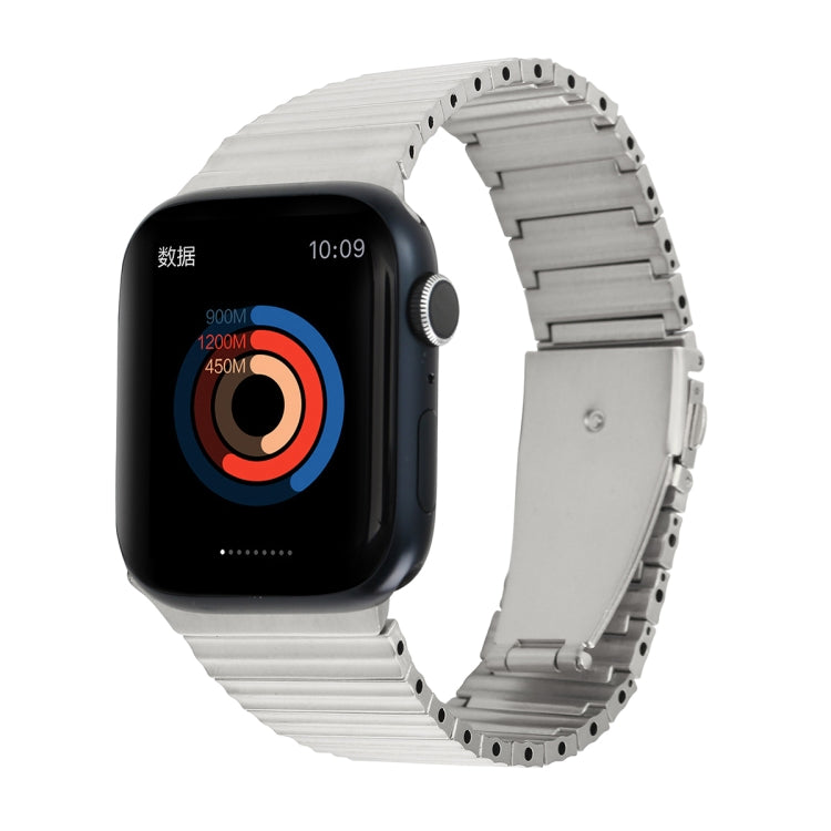 Ocean metal replacement watch band with hinged links, brushed silver tone