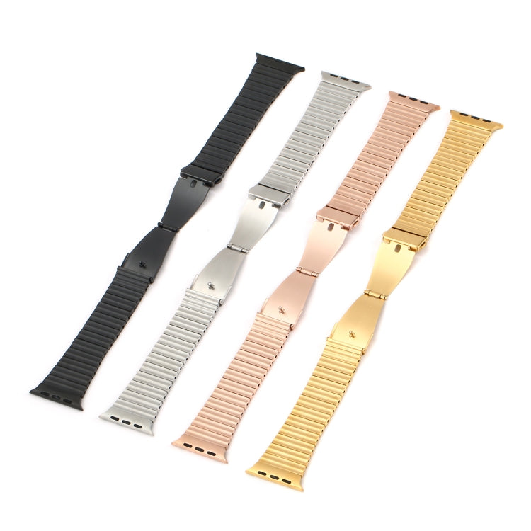 Ocean metal watch bands with ribbed links and clasp backs, black, silver, rose gold, gold