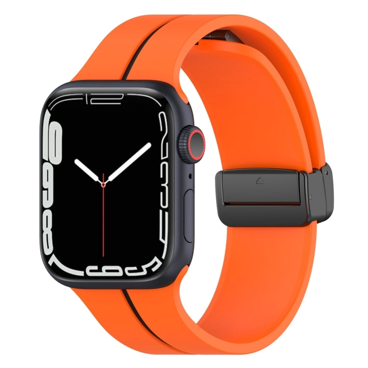 Two-color folding buckle silicone watch band, orange and black with red accent