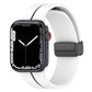 Silicone watch band with folding buckle, white with black, for Apple Watch