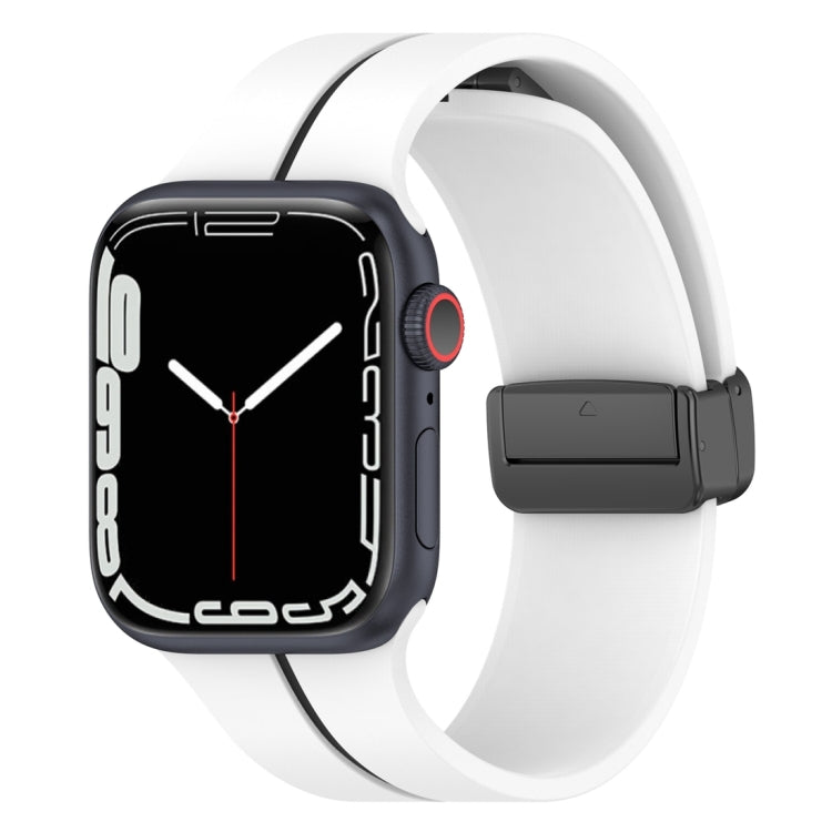 Silicone watch band with folding buckle, white with black, for Apple Watch
