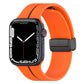 Silicone watch band with folding buckle, orange with black, for Apple Watch