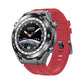 Silicone watch band red, side view with clasp and perforated strap segments