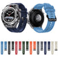 Silicone watch bands with buckles, shown in blue, black, red, green, orange, grey, beige