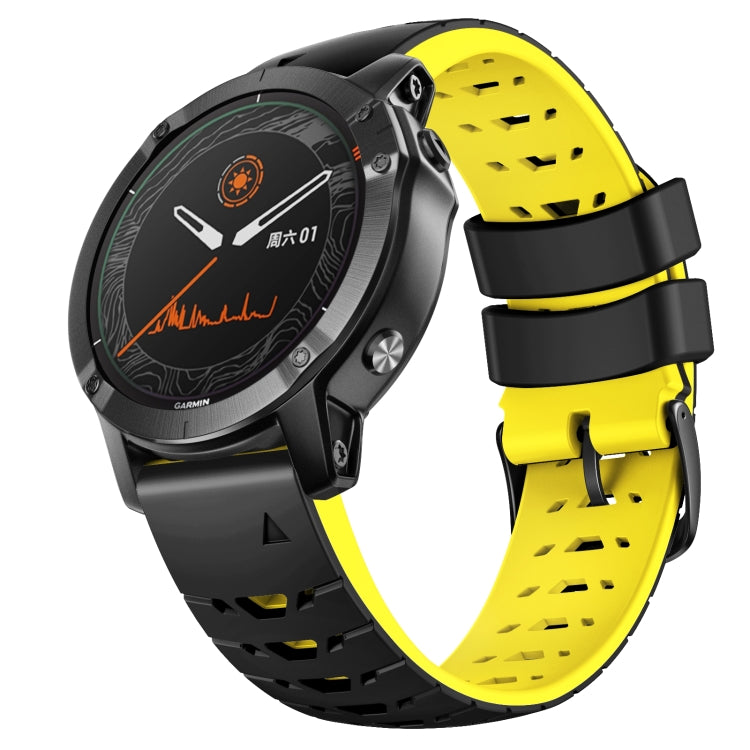 Black and yellow 22mm silicone watch band with trapezoidal quick-release lugs