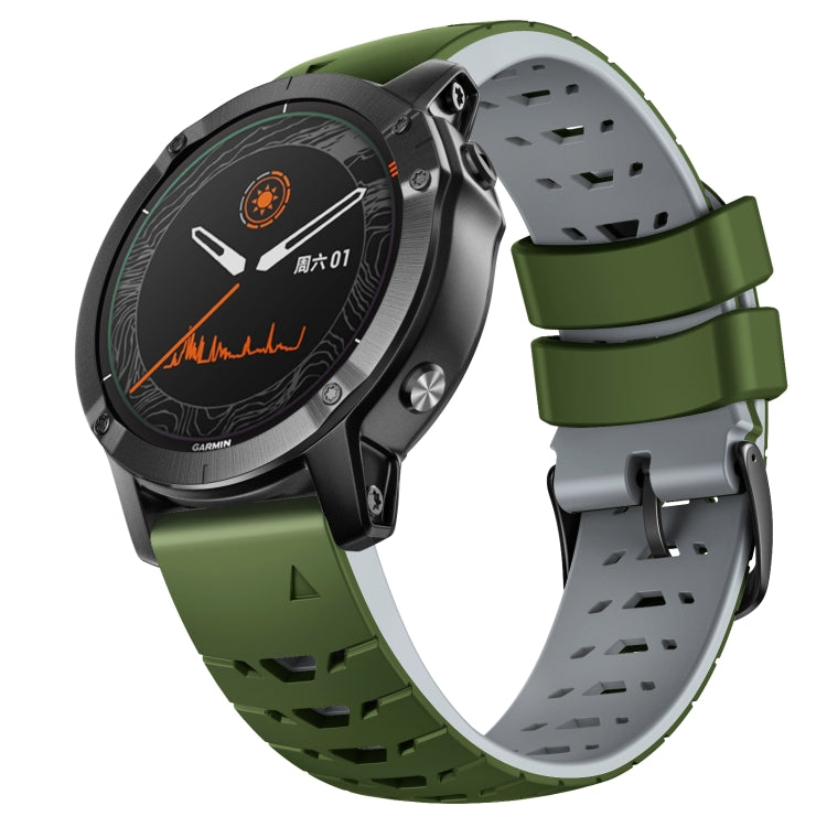 Olive green and gray 22mm silicone watch band with quick-release clasp
