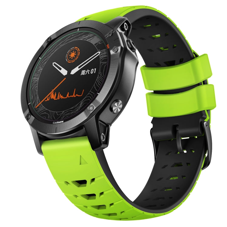 Lime green and black 22mm silicone watch band with quick-release clasp