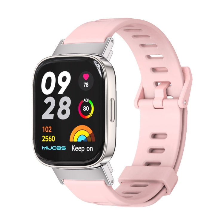 Pink TPU watch band with flat square ventilation holes and metal clasp on smartwatch