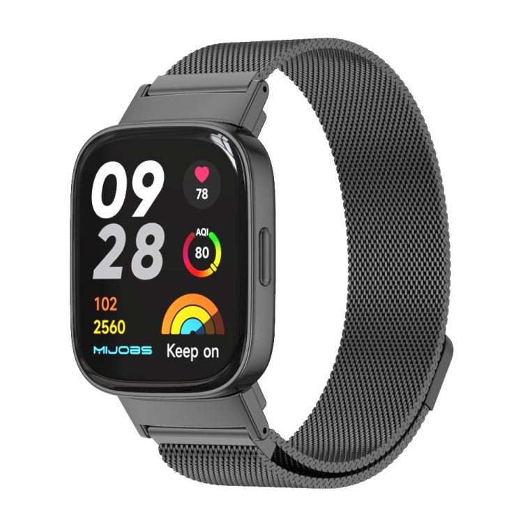 Black metal mesh magnetic watch band with snap connector for Redmi Watch 3