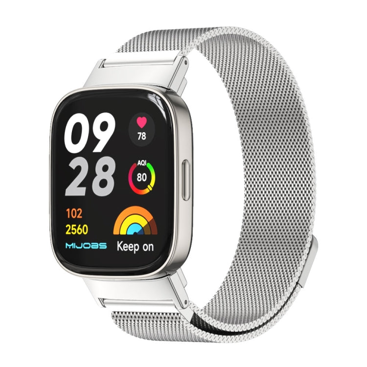 Silver metal mesh magnetic watch band with snap connector for Redmi Watch 3
