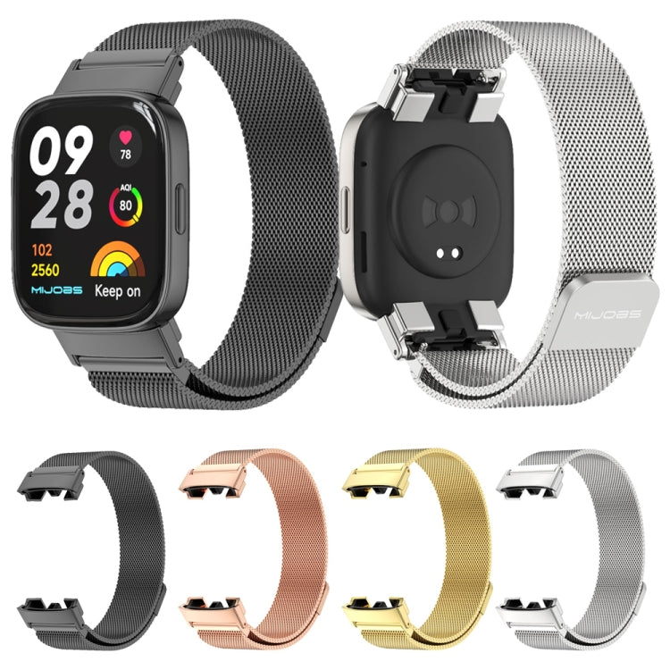 Metal magnetic watch band in black, rose gold, gold, and silver mesh colors
