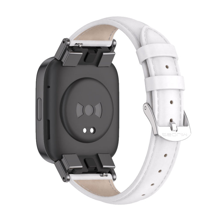 Genuine leather slim watch band, white with clasp and stitching holes, for Redmi Watch 3
