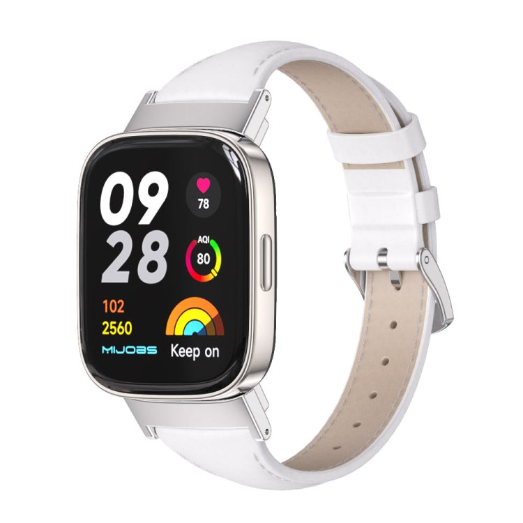 Genuine leather slim watch band, white, with buckle and pin holes, for Redmi Watch 3